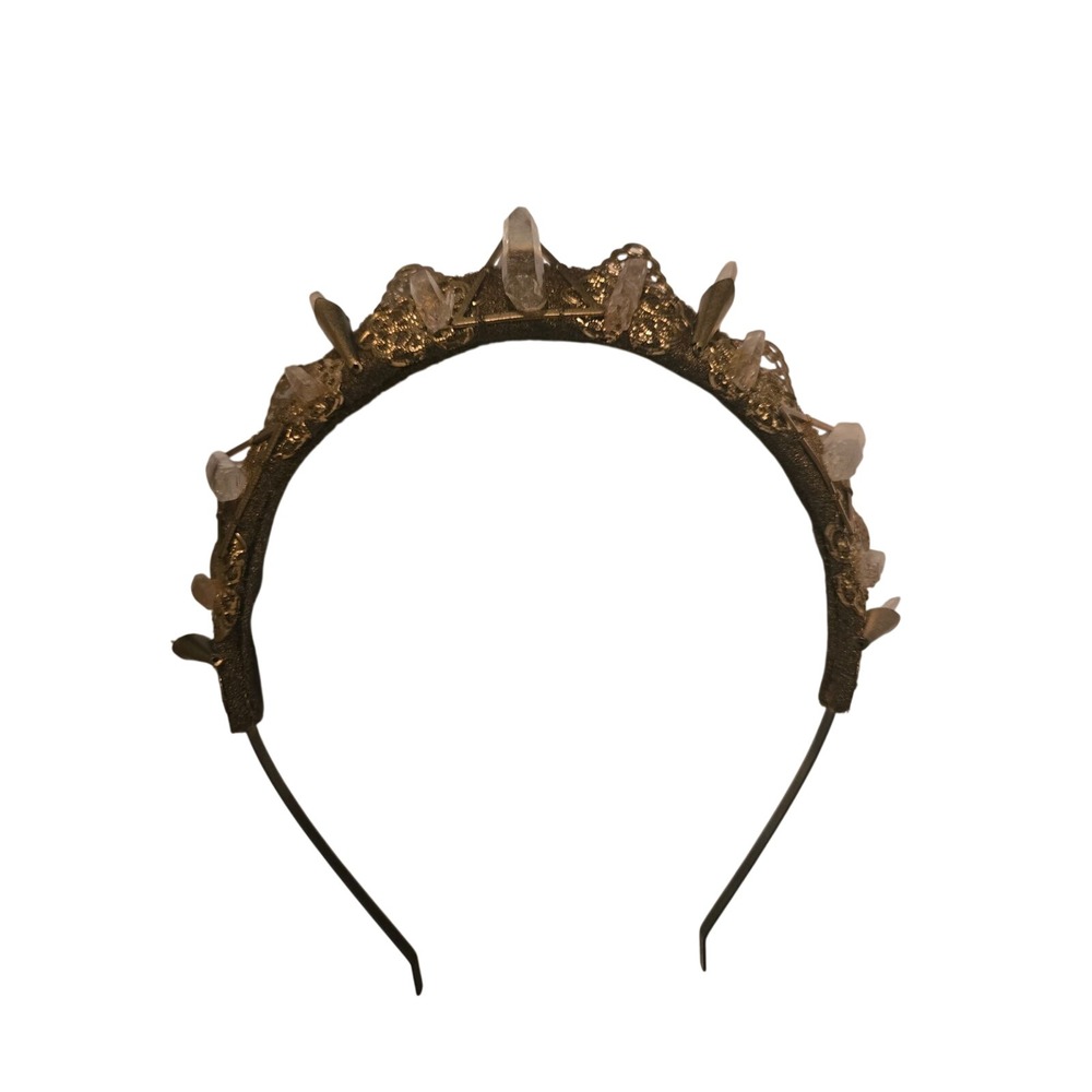 Loschy Designs Raw Quartz Crystal Gold Filigree Crown Headband Tiara